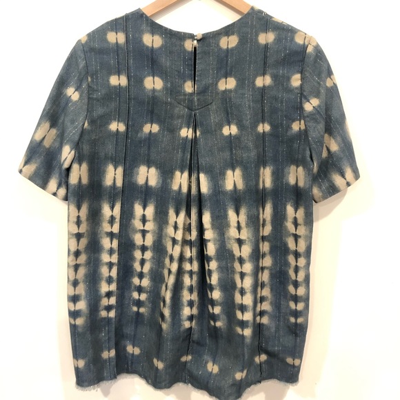 Adam Lippes Metallic Tie-Dyed Denim Top shibori - Picture 6 of 8
